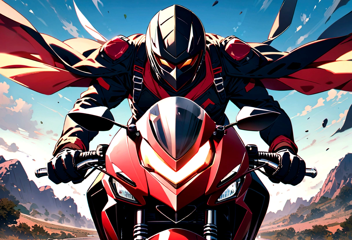 masked rider on a motorcycle