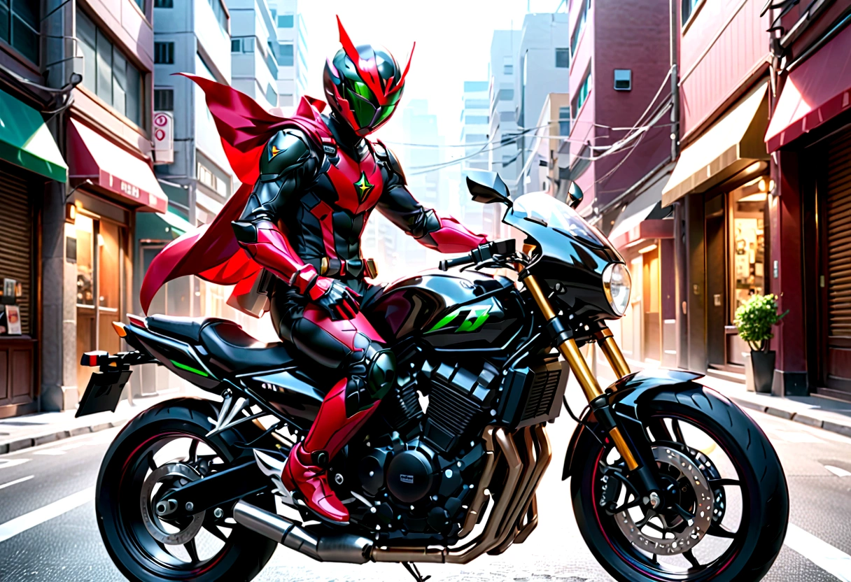 masked rider on a motorcycle