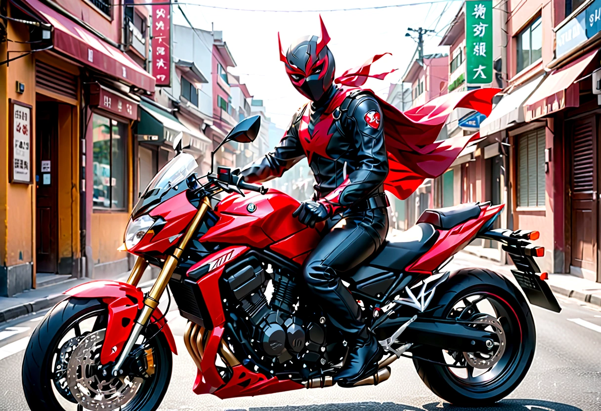 masked rider on a motorcycle