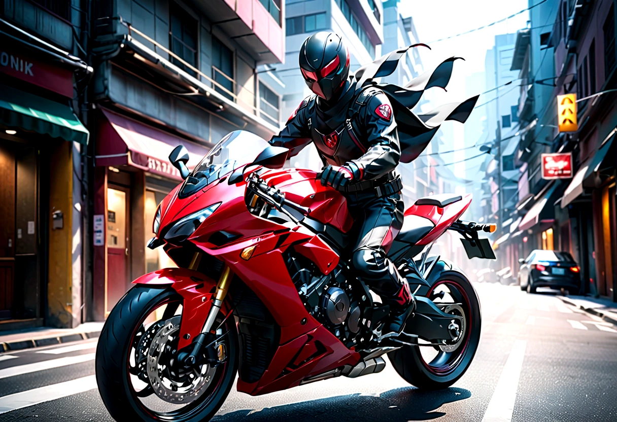 masked rider on a motorcycle