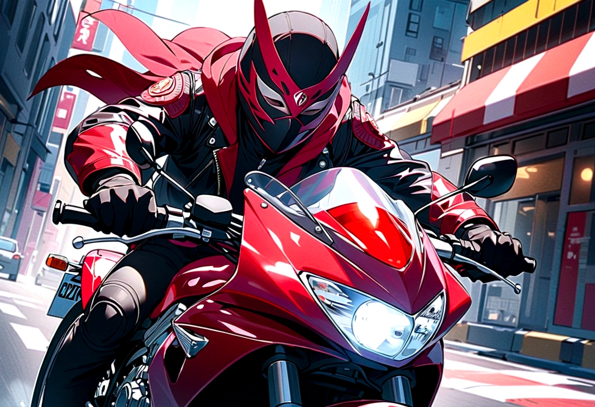 masked rider on a motorcycle