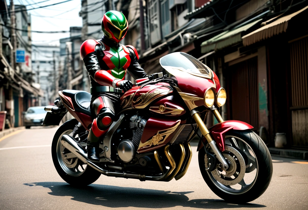 masked rider on a motorcycle