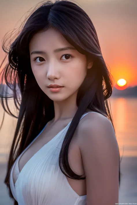 create a high-quality, hyper-realistic portrait of a very beautiful japanese idol. she is wearing a clean white summer dress and...