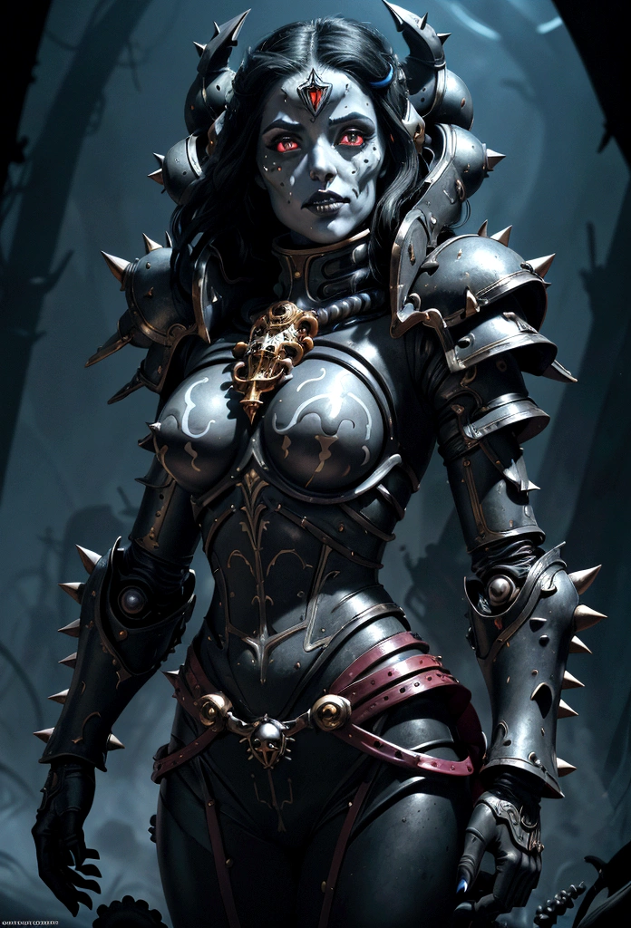 a gorgeous adepta sororitas from the movie tron, glowing skull armor, spikes, teeth, monster, dirty tentacles, pus pimples, cracked truenurgle, detailed face and eyes, beautiful lips, extremely detailed, 1girl, oil painting, concept art, dark fantasy, cinematic lighting, dramatic shadows, vibrant colors, moody atmosphere, hyper detailed, 8k, photorealistic
