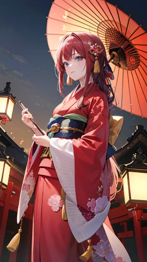 ((Highest quality, 8K, masterpiece: 1.3)), Highly detailed face and skin texture, Fine grain, Traditional Japanese Kimono, Pink ...