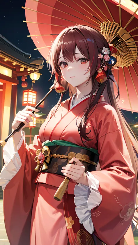 ((Highest quality, 8K, masterpiece: 1.3)), Highly detailed face and skin texture, Fine grain, Traditional Japanese Kimono, Pink ...