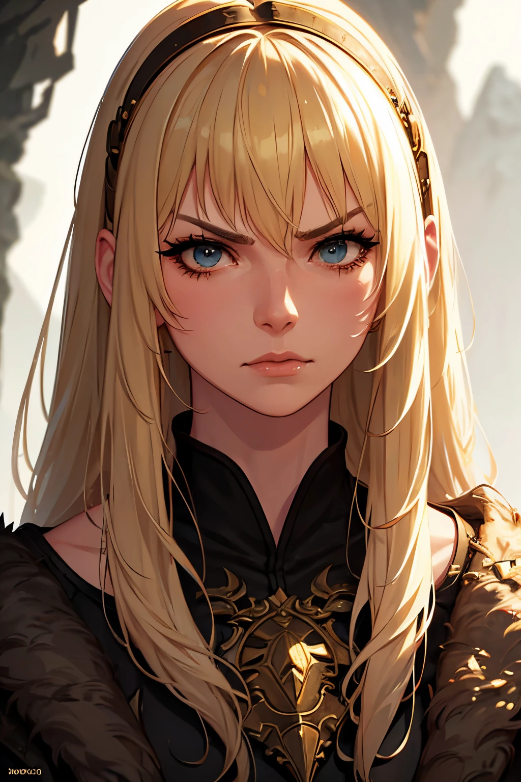 blonde woman, cave savage, troglodyte, beautiful, animal skin outfit, angry, highly detailed, photorealistic, 8k, sharp focus, dramatic lighting, cinematic, intense colors, epic fantasy, digital art