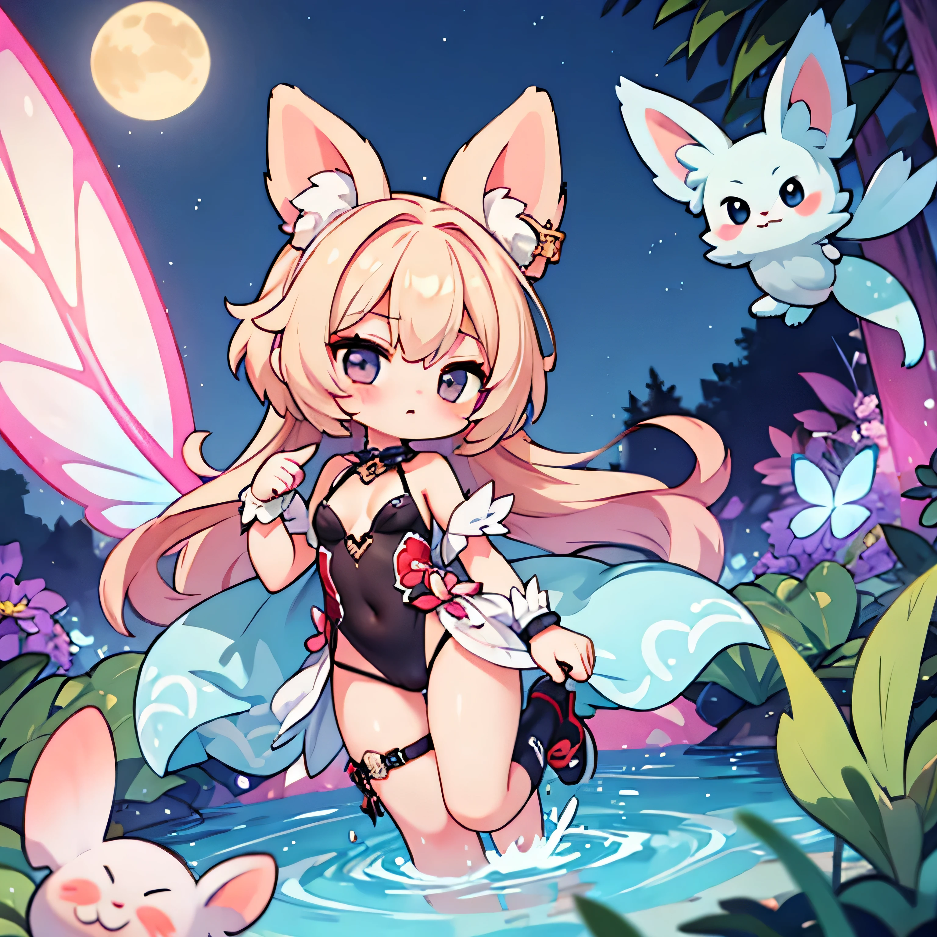 chibi, sexy fairy,night, neon,