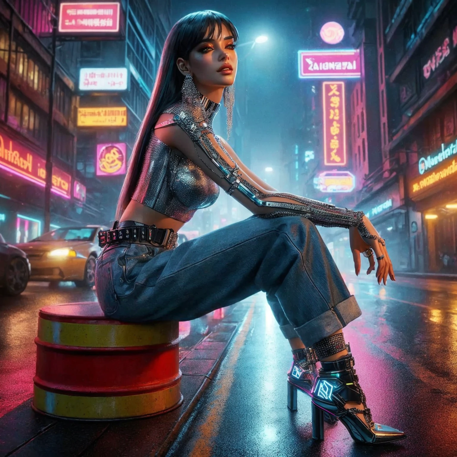 arafed image of a woman in a black top and shorts standing in a crowded street, cyberpunk vibe, cyberpunk vibes, cyberpunk art style, cyberpunk girl, urban girl fanart, artwork in the style of guweiz, beautiful digital artwork, stylized urban fantasy artwork, deviantart artstation cgscosiety, in cyberpunk city, trending on cgstation