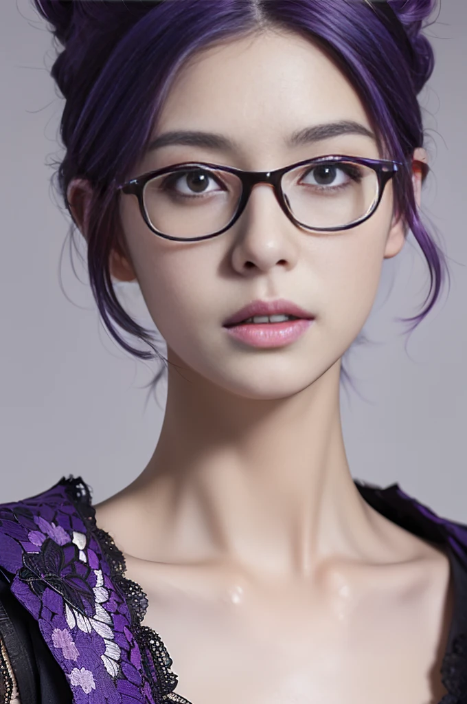 (masterpiece), (Highest quality), (High resolution), detailed, (複雑なdetailed 1.2), (Hyper detailed 1.4), (Gorgeous Digital Art 1.2), One girl, Mature Woman, masterpiece, spouse, goddess,short hair ,((Purple Hair)),Glasses