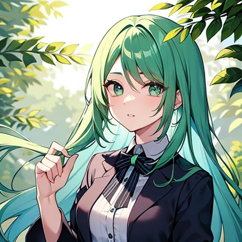 woman with mint hair, Mint eyes