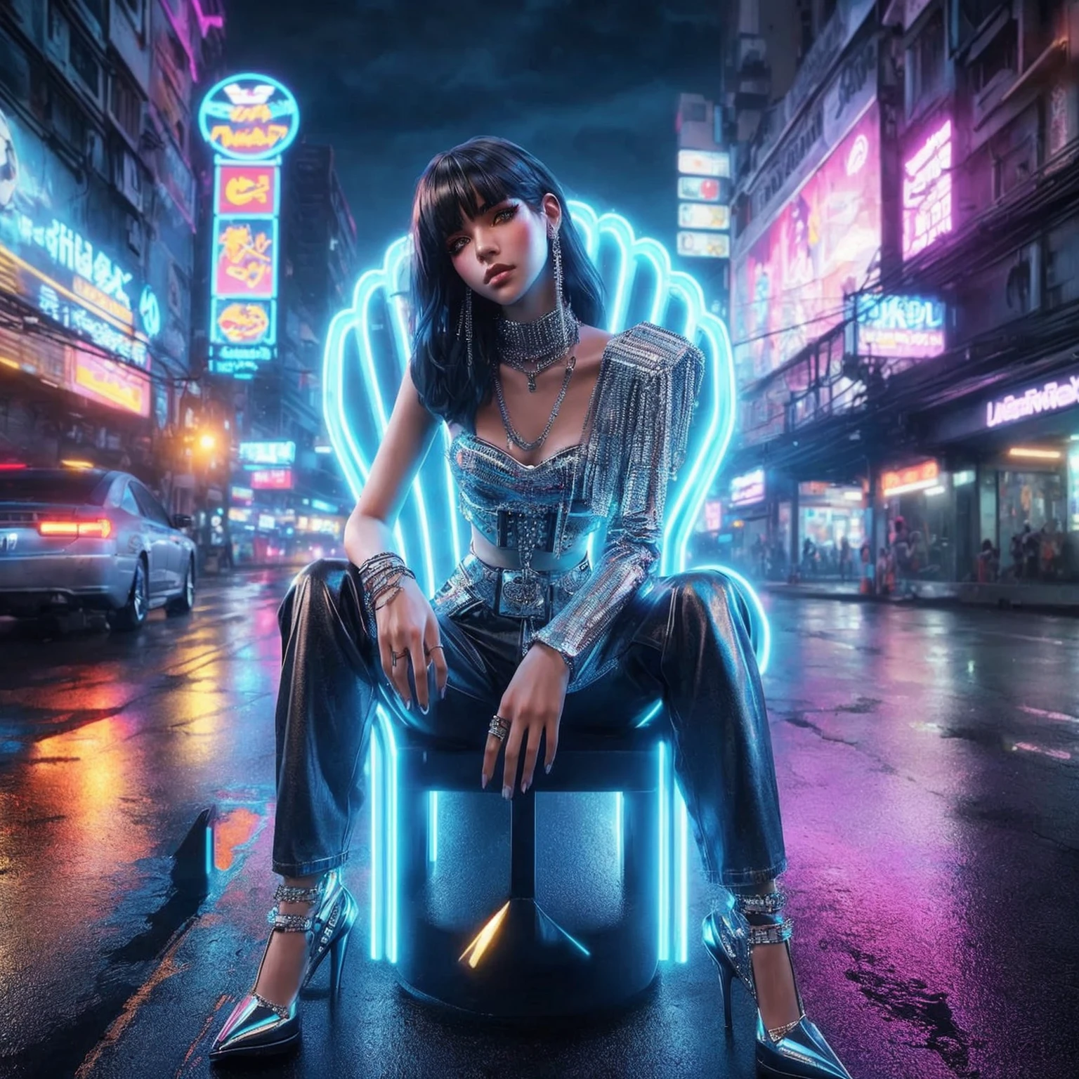 arafed image of a woman in a black top and shorts standing in a crowded street, cyberpunk vibe, cyberpunk vibes, cyberpunk art style, cyberpunk girl, urban girl fanart, artwork in the style of guweiz, beautiful digital artwork, stylized urban fantasy artwork, deviantart artstation cgscosiety, in cyberpunk city, trending on cgstation