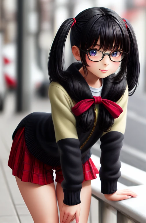 ((masterpiece)), (Highest quality), (detailed), One girl,
View your viewers,  (lipstick:0.75), Leaning forward,
Long black hair, Twin tails,
Colorful thighs,
winter, Vibrant colors,
 