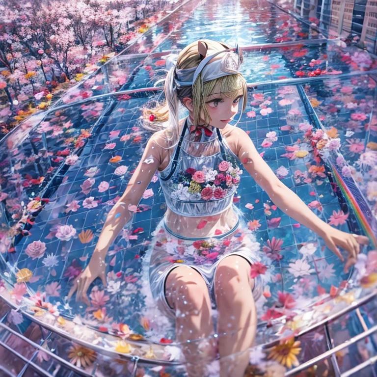 BloodRed, White in Pearly RainbowColors,ExtremelyDetailed(ProfessionalPhoto of Girl Floating in the Sky:1.37)ZoomLayer{Stunning|Mystic|GodRays|Haze}, 57th floor infinity pool in the urban forest. (Masterpiece 8K TopQuality:1.2)(ExtremelyDetailed NOGIZAKA face:1.37) ElaboratePupil with (SparklingHighlights:1.28) DoubleEyelids with Voluminous LongEyelashes PUNIPUNI RosyCheeks (Joyful Expressions LifeLike Rendering) MotionBlur  BREAK  (Acutance:0.77) PUNIPUNI Radiant Impeccable PearlSkin with Transparency White(Skinny SchoolSwimwear) {(HiddenHand)|((Corrected BabyLike Hand))} Whole Body Proportions and all limbs are Anatomically Accurate, {Carnation|Tulips|(Rose)} [FlowerWreath WrappedBody Full of Flowers Covering girl's body] {((Dazzling RainbowColorHorizon))|ColorfulSky|ColoredClouds|(Starly Particles)}(extra limbs:-1.4)(Not Detailed Face:-1.37)(Not Detailed Hand:-1.28), Drawing infinity pool reference to the rooftop of Marina Bay Sands