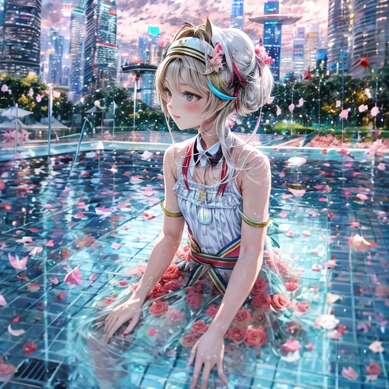 BloodRed, White in Pearly RainbowColors,ExtremelyDetailed(ProfessionalPhoto of Girl Floating in the Sky:1.37)ZoomLayer{Stunning|Mystic|GodRays|Haze}, 57th floor infinity pool in the urban forest. (Masterpiece 8K TopQuality:1.2)(ExtremelyDetailed NOGIZAKA face:1.37) ElaboratePupil with (SparklingHighlights:1.28) DoubleEyelids with Voluminous LongEyelashes PUNIPUNI RosyCheeks (Joyful Expressions LifeLike Rendering) MotionBlur  BREAK  (Acutance:0.77) PUNIPUNI Radiant Impeccable PearlSkin with Transparency White(Skinny SchoolSwimwear) {(HiddenHand)|((Corrected BabyLike Hand))} Whole Body Proportions and all limbs are Anatomically Accurate, {Carnation|Tulips|(Rose)} [FlowerWreath WrappedBody Full of Flowers Covering girl's body] {((Dazzling RainbowColorHorizon))|ColorfulSky|ColoredClouds|(Starly Particles)}(extra limbs:-1.4)(Not Detailed Face:-1.37)(Not Detailed Hand:-1.28), Drawing infinity pool reference to the rooftop of Marina Bay Sands