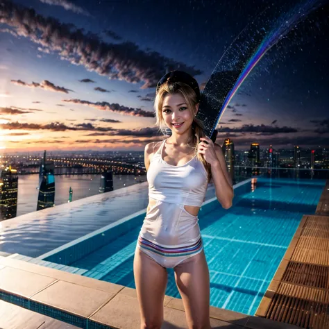 BloodRed, White in Pearly RainbowColors,ExtremelyDetailed(ProfessionalPhoto of Girl Floating in the Sky:1.37)ZoomLayer{Stunning|...