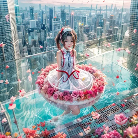 BloodRed, White in Pearly RainbowColors,ExtremelyDetailed(ProfessionalPhoto of Girl Floating in the Sky:1.37)ZoomLayer{Stunning|...