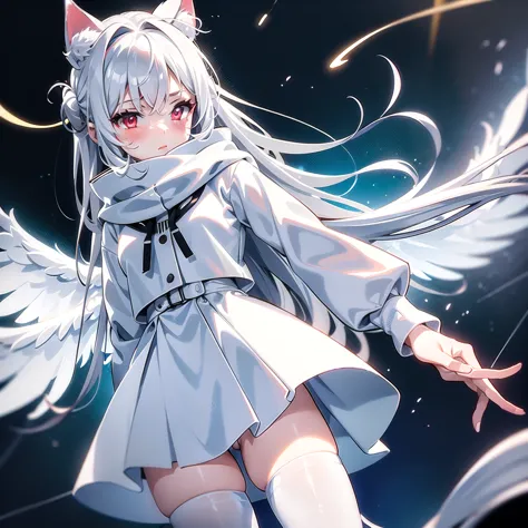 masterpiece, highest quality, highest resolution, clear_image, detailed details, white hair, long hair, cat ears, 1 girl, red ey...