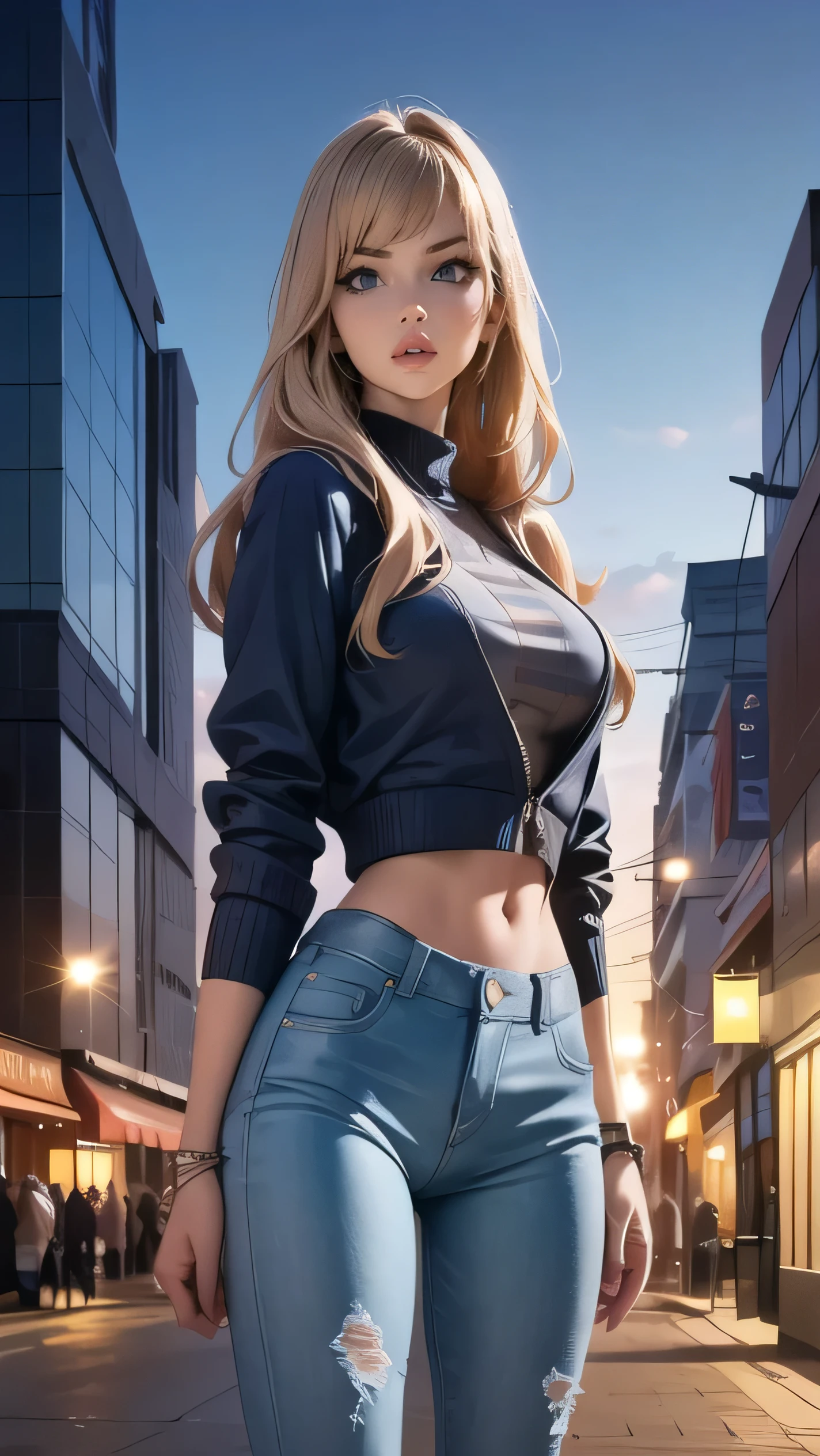 1girl,(wearing sweater and fashionablelong jacket and jeans:1.2),(RAW photo, best quality), (realistic, photo-realistic:1.4), masterpiece, an extremely delicate and beautiful, extremely detailed, 2k wallpaper, Amazing, finely detail, extremely detailed CG unity 8k wallpaper, ultra-detailed, highres, soft light, beautiful detailed girl, extremely detailed eyes and face, beautiful detailed nose, beautiful detailed eyes,cinematic lighting,at a park,city lights at night,perfect anatomy,slender body,