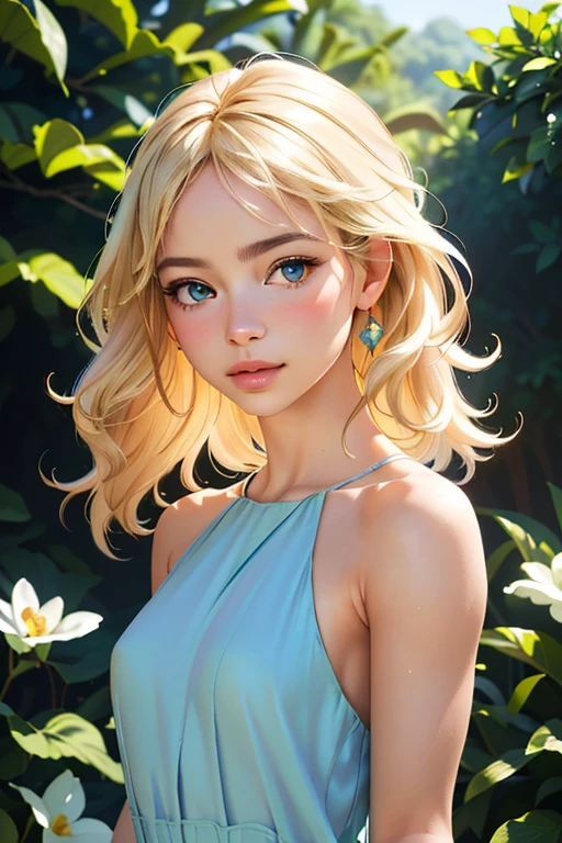 (best quality,4k,8k,highres,masterpiece:1.2),ultra-detailed,(realistic,photorealistic,photo-realistic:1.37),beautiful detailed eyes,beautiful detailed face,flowing curly hair,vibrant colors,soft lighting,dreamy atmosphere,summer garden,blooming flowers,gentle breeze,illustration,HD,studio lighting,portraits,pastel color palette,warm sunlight,airy feeling,peaceful environment,lush foliage,subtle shadows,dappled light,magical ambiance,serene mood,graceful movement,delicate petals,blurred background,elegant posture,harmonious composition,vivid hues,tranquil scene,nature-inspired,ethereal beauty,serene expression,delightful summer day