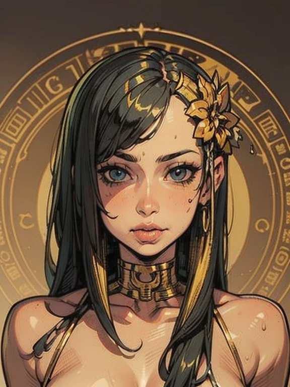 (High resolution), (Very delicate), (clear), Realistic，((A girl with black hair and golden inner color)).((cyber punk)），face，Realistic skin、A fusion of Japanese style and the near future、Dark Eyes、Astrology
