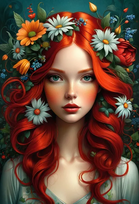 picture of a girl with red hair and flowers in her hair, adi granov, annie stegg gerard, carole for uhd, flowers in her hair, be...