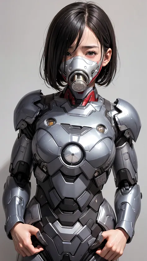 Highest quality　8k Iron Man Suit Girl　Kindergarten girl　Sweaty face　cute　short hair　boyish　Steam coming from the head　My hair is...