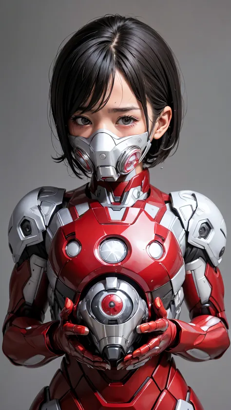 highest quality　8k iron man suit girl　kindergarten girl　sweaty face　cute　short hair　boyish　steam coming from the head　my hair is...