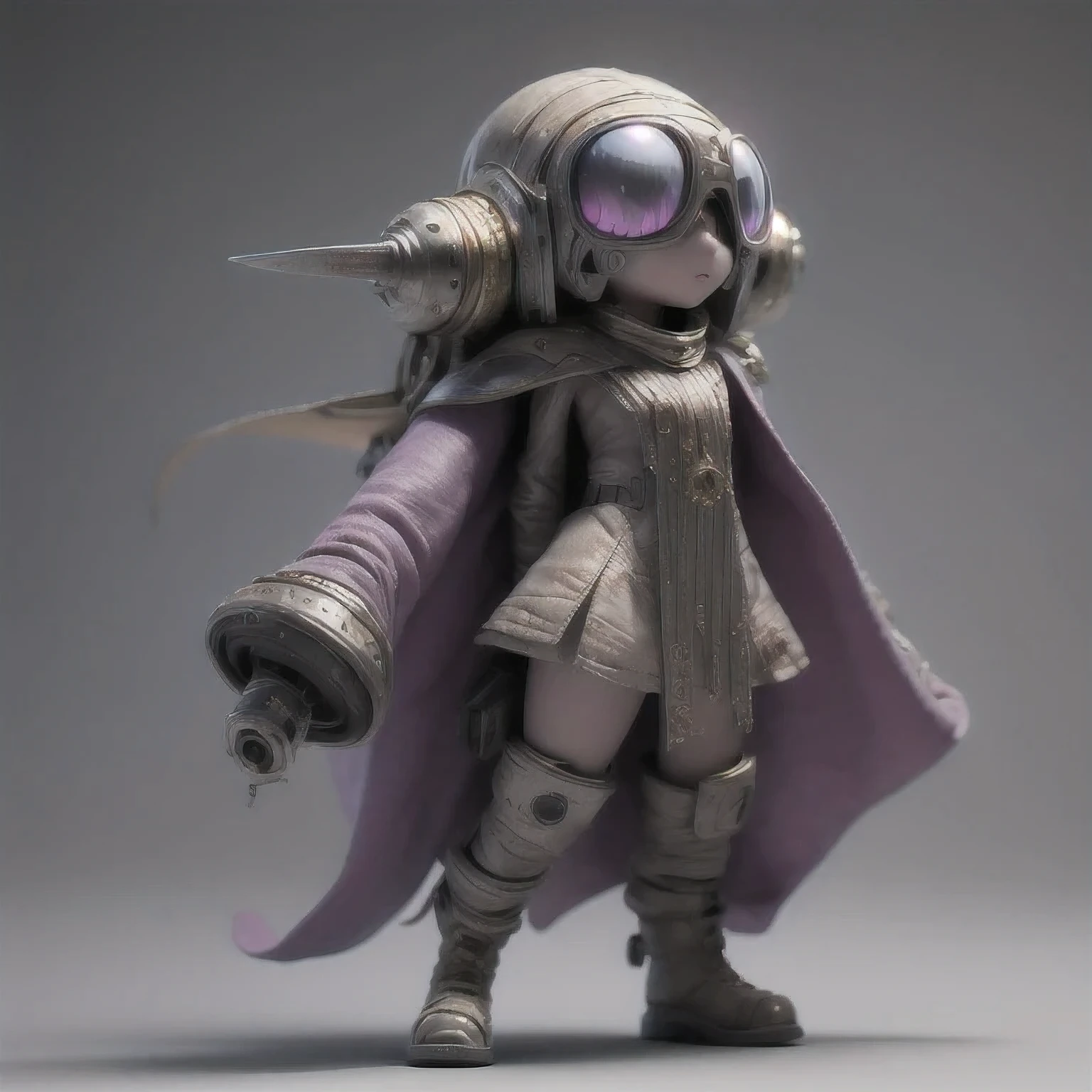 Purple Powder Queen，arafed alien with a cape and goggles standing in a pose, sci - fi character, scifi character, scifi character render, moon ray render, 3 d character render, hyper detailed fantasy character, dystopian sci-fi character, 3 d render character art 8 k, character render, small character. unreal engine 5, 3 d character concept artwork, 1 cape, solo