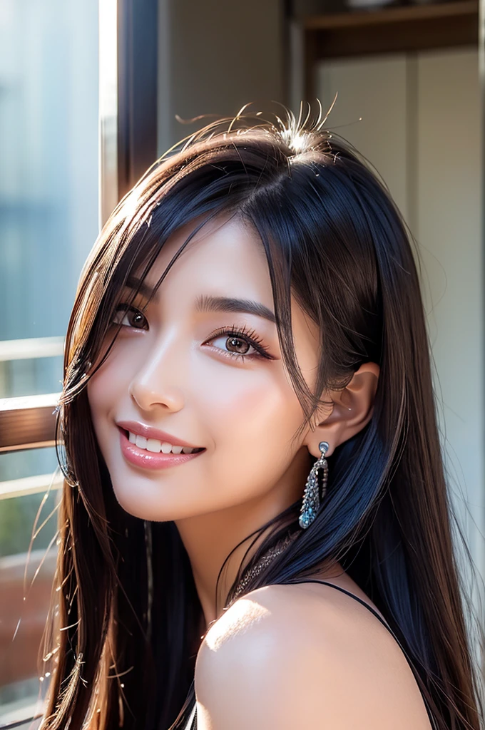 (((True Beauty))),  Black Hair、folder、Round eyes、False eyelashes、Straight hair, Wavy Hair、correct、Deep Red Lipstick、Striped Hair、Brown Hair、Blue Hair、(Gradient Hair)、Asymmetrical Hair、Hair behind the ear、Crossed bangs、Long Hair、((お尻までLong Hair))、Long Hair、Smooth, Silky Hair、Hair up on one side、とんでもなくLong Hair、Light brown eyes、Ring Eye、Round eyes、Wicked Smile、A light smile、Cast a Shadow、(Extraordinary presence)、Atmospheric perspective、Backlight、Exposure、Lens flare、、最high quality、超High resolution、超High resolution、Very realistic, masterpiece、correct、Textured skin、high quality、最high quality、Awards、32k, 髪のfolder、Crafty、B Cup 、bold、（A light smile）、Embarrassed laugh、Redness in the ears、correct、Shine、360° View、Very detailed、超High resolution、解剖学的にcorrect、masterpiece、Accentuate your breasts、High resolution、High detail、Long eyelashes、A slight blush、Compensate,I&#39;I don't want to wear clothes、 (((Full Body Shot)))、（((Roll up your hair))）、Seductive pose、Shooting from a distance、Different angles of view、Waist height 、Hair blowing in the wind、（Navel exposed 1.3），Skin-colored transparent forceps，（(Black transparent pantyhose 1.5)），(Straighten your legs)， jewelry, Night view, 立つ up straight, Big earrings，Soft Light，Top Glitter
