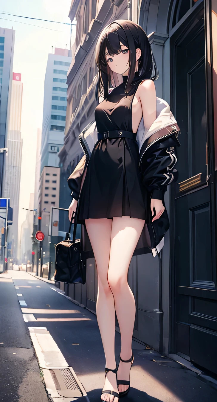 high quality, masterpiece, High resolution, (Head to Toe full body), front, frontComposition from slightly below, Symmetric, Tall 18 year old girl, alone, (Head to Toe), (Small breasts), Black Hair, bangs, (I&#39;m not wearing shoes),（black tights） (Sit with your legs apart), (Crouching pose), (Sit on a bench with your legs spread), (M-shaped feet),、 Thin legs, Very beautiful tall 18 year old girl, (), smile、Looking into the camera, blazer uniform, Checkered Pleated Skirt