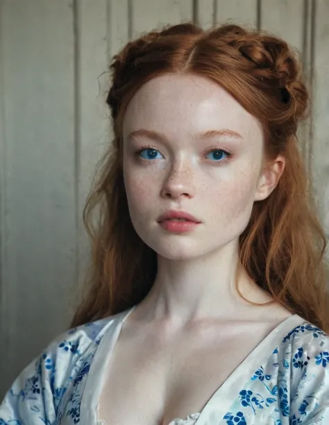 A beautiful detailed women of Sadie Sink and Emily Browning, 45 years old(freckles:1.1), symmetric swirls around their piercing ...
