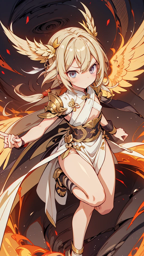 Angel boy，Cute boy，femboy，Thick thighs，Lovely thighs，希腊风gown，blond，blond，高开叉gown，laurels，boy，wing，wing，Serious and serious，Serious expression，Serious boy，Close-up above the waist，flat chest，gown，cheongsam，Sexy cheongsam，cheongsam style，wing，wing，wing