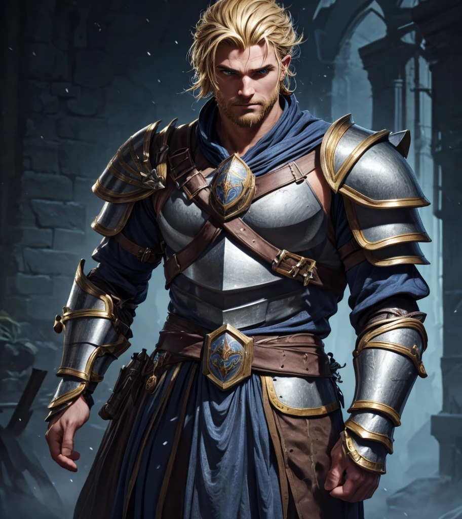 (((Solo character image.))) (((Generate a single character image.))) Dark fantasy art, (((Dark, night time background.))) (((Strong elements of dark medieval fantasy.))) (((Dressed as a gladiator.))) Looks like a fierce, rugged male medieval fantasy gladiator. (((Looks like a handsome male model.)))  Looks very imposing and sinister.  Looks like a stone cold killer.  Looks like a powerful, muscular male gladiator for Dungeons & Dragons.  Looks fierce, dangerous and deadly in a medieval fantasy setting.   Looks darkly sexy and attractive.   (((oiled body))), (((ideal male physique))),  (((luxurious and sexy blonde hair))), A single character portrait, fantasy art, fantasy attire, attractive, very sexy, muscular, powerful body, detailed muscles, youthful, (((sexy man in his early 20’s))), (((intense, serious stare))), powerful, dangerous,  (((sexy armor))), revealing armor, gorgeous face, sexy mouth, Dungeons & Dragons character portrait, intricate details, ultra detailed, extremely detailed hands, ultra detailed clothes, combat ready pose, ultra detailed hands, epic masterpiece, ultra detailed, intricate details, hyperdetailed hands,  award winning, fantasy art concept masterpiece, trending on Artstation, digital art, unreal engine, 8k, ultra HD, centered image fantasy artwork, fantasy attire, fantasy adventurer, masterpiece:1.3,madly detailed photo:1.2, hyper-realistic lifelike texture:1.4, picture-perfect:1.0,8k, HQ,best quality:1.0, (masterpiece,fantasy,art, best quality, unreal engine, 8k, ultra HD, centered image, absurdres best quality:1.0,hyperealistic:1.0,photorealistic:1.0,madly detailed CG unity 8k wallpaper:1.0,masterpiece:1.3,madly detailed photo:1.2, hyper-realistic lifelike texture:1.4, picture-perfect:1.0,8k, HQ,best quality:1.0,