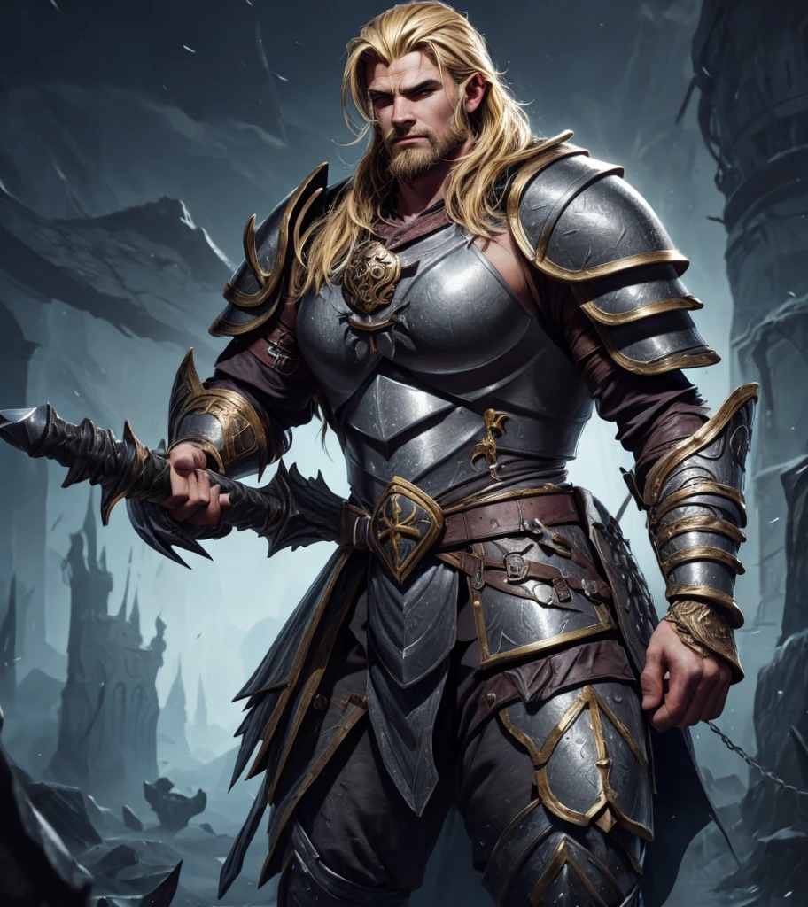 (((Solo character image.))) (((Generate a single character image.))) Dark fantasy art, (((Dark, night time background.))) (((Strong elements of dark medieval fantasy.))) (((Dressed as a gladiator.))) Looks like a fierce, rugged male medieval fantasy gladiator. (((Looks like a handsome male model.)))  Looks very imposing and sinister.  Looks like a stone cold killer.  Looks like a powerful, muscular male gladiator for Dungeons & Dragons.  Looks fierce, dangerous and deadly in a medieval fantasy setting.   Looks darkly sexy and attractive.   (((oiled body))), (((ideal male physique))),  (((luxurious and sexy blonde hair))), A single character portrait, fantasy art, fantasy attire, attractive, very sexy, muscular, powerful body, detailed muscles, youthful, (((sexy man in his early 20’s))), (((intense, serious stare))), powerful, dangerous,  (((sexy armor))), revealing armor, gorgeous face, sexy mouth, Dungeons & Dragons character portrait, intricate details, ultra detailed, extremely detailed hands, ultra detailed clothes, combat ready pose, ultra detailed hands, epic masterpiece, ultra detailed, intricate details, hyperdetailed hands,  award winning, fantasy art concept masterpiece, trending on Artstation, digital art, unreal engine, 8k, ultra HD, centered image fantasy artwork, fantasy attire, fantasy adventurer, masterpiece:1.3,madly detailed photo:1.2, hyper-realistic lifelike texture:1.4, picture-perfect:1.0,8k, HQ,best quality:1.0, (masterpiece,fantasy,art, best quality, unreal engine, 8k, ultra HD, centered image, absurdres best quality:1.0,hyperealistic:1.0,photorealistic:1.0,madly detailed CG unity 8k wallpaper:1.0,masterpiece:1.3,madly detailed photo:1.2, hyper-realistic lifelike texture:1.4, picture-perfect:1.0,8k, HQ,best quality:1.0,