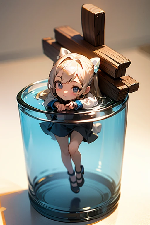 3D 오브제 of a very cute girl figure in a jar, 걸작((~ 해야 하다)), 손바닥 크기, 고양, 얼굴이 촘촘하다((~ 해야 하다)), 작은 미니어처, 