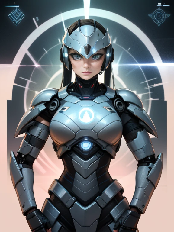 (best quality,4k,8k,highres,masterpiece:1.2),ultra-detailed,(realistic,photorealistic,photo-realistic:1.37),futuristic female cyborg,portrait style,metallic material,glowing blue eyes,sharp facial features,fierce expression,mechanical body parts,digitally enhanced long hair,futuristic armor,high-tech visor,powerful and confident stance,dystopian background,neon lights,colorful holographic projections,sci-fi lighting