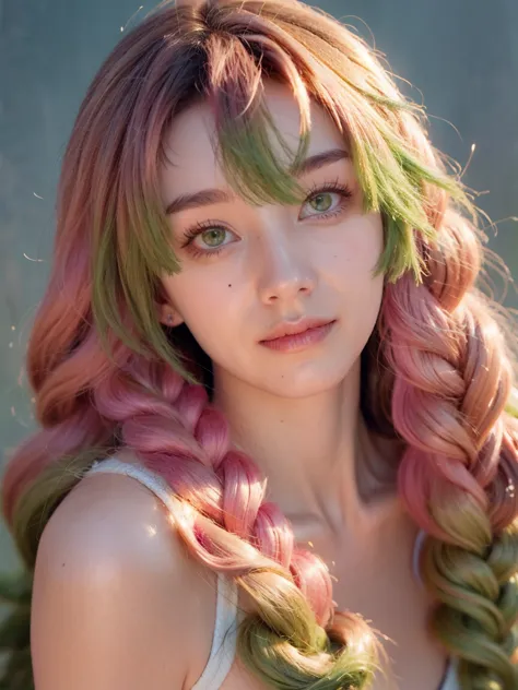 Green eyes, close-up of a person with long pink hair and green scarf, beautiful anime portrait, detailed digital anime art, anim...