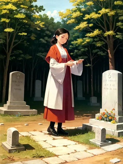 Woman making offerings at a grave