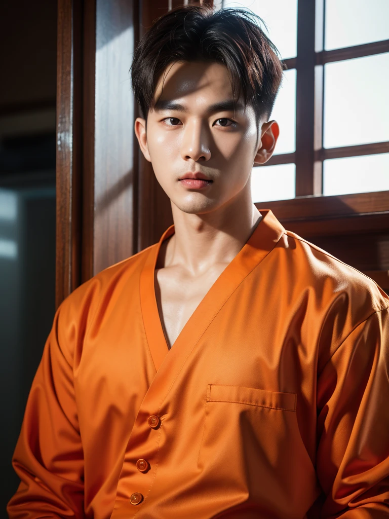 Handsome korean man. 24 years old, prisoner, look at the camera - SeaArt AI