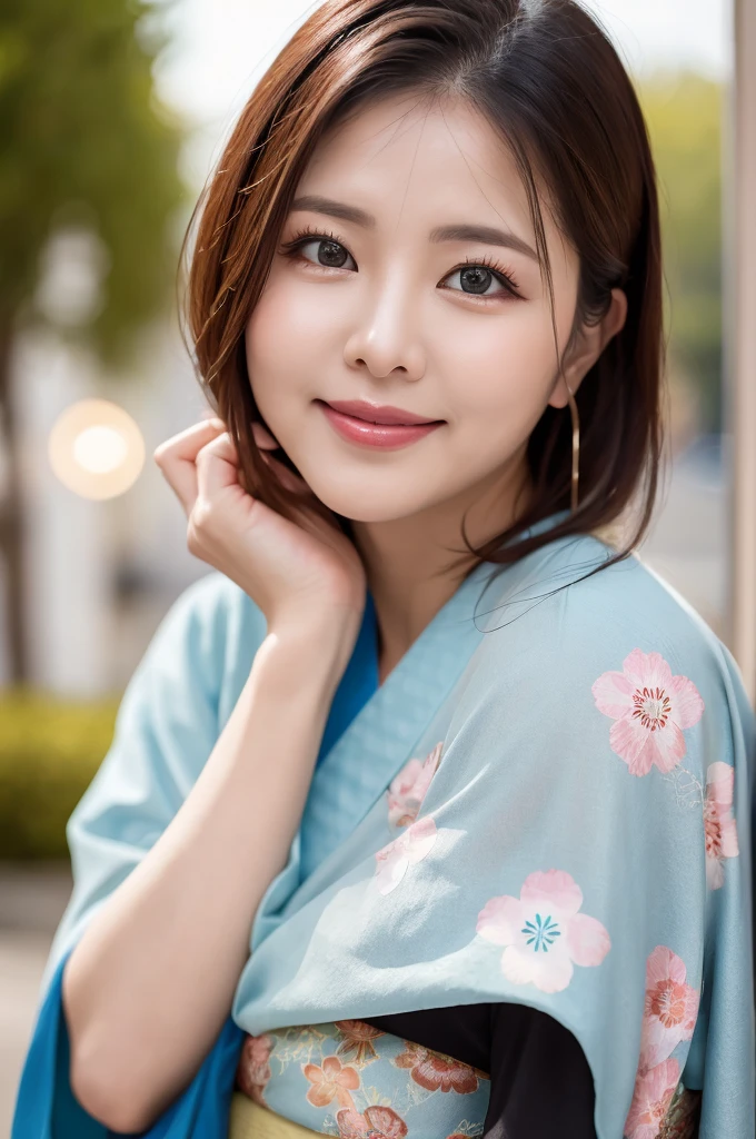 Face :9,1449314384], ulzzang-6500-v1.1, (RAW Photos:1.2), (Photorealistic), Beautiful Mature Woman VN01, Beautiful details, (Genuine: 1.4), Very detailedな目と顔, Beautiful and fine details,  (Japanese Kimono、Elegant Japanese pattern kimono、Komono)、Esbian all over、 (A very loving smile:1.2)、Large file size, High resolution, Very detailed, Highest quality, [masterpiece:1.6], Awareness-raising, Very detailed, Hmph, In detail, Highest quality, 8k wallpaper, Cinema Lighting, One mature woman, 37 years old, Perfect figure, Cute droopy eyes、Beautiful big eyes、((I keep my hair up and short))、 ((masterpiece)), Highest quality, One mature woman, eye shadow, Upper Body, Portraiture, ((Full Body Shot:1.23))、