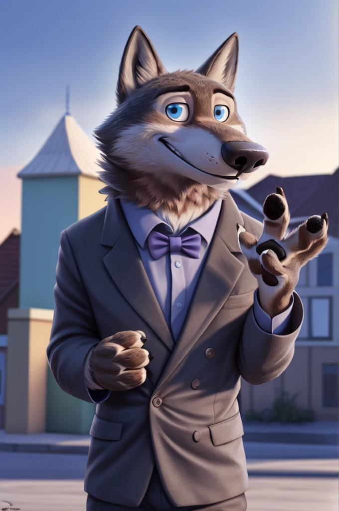 Larry (Zootopia), wolf, Gray Fur, (brown body:1.3), beautiful blue eyes, Zootopia, dressed,blazer,pink shirt,trousers,bow tie, canine,wolf, Detailed fur, male, antro, paw pads, finger claws,одевает bow tie, Plays,at viewer, 5 fingers, paws, 4 toes, in the marriage palace, groom, next to stepfather, белый wolf, 
BREAK from nextel, for dating, by xenoforge, (difficult, high detail,digital photography, soft focus, RAW, close to the camera, smile, positive, good, mood, Houses, looks at the viewer, очень close to the camera,restored, ring on a finger,женится restored
Фотореализм, realistic, photorealistic,digital style, Subsurface scattering,очень close to the camera
шедевр, Best quality, ultra realistic, 8 k)