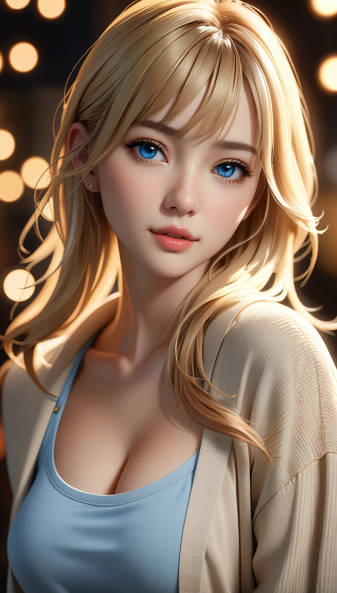 best quality, masterpiece, High resolution, portrait, actual, blue eyes, blond, Large Breasts, 8K resolution, high qualityCG, Beautiful CG, Soft Light, fashion brand image, Fashionable and casual, The Tyndall effect, lifelike, studio, Side lighting, (HD Skin:1.2), 8K超高清, high quality, Volumetric lighting, confess, photography, 超High resolution, 8K, Bokeh, Shallow depth of field