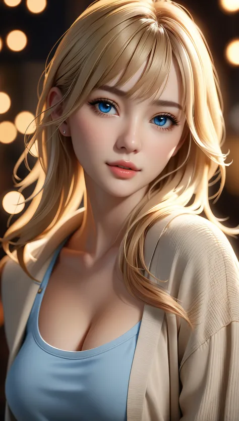 best quality, masterpiece, high resolution, portrait, actual, blue eyes, blond, large breasts, 8k resolution, high qualitycg, be...