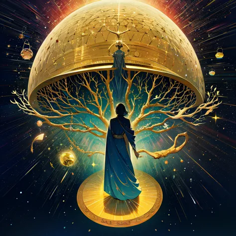 Behold the resplendent Cosmic Tree, a magnificent portrayal of the Tree of Life, adorned with celestial galaxies and shimmering ...