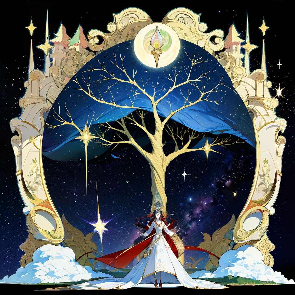 Behold the resplendent Cosmic Tree, a magnificent portrayal of the Tree of Life, adorned with celestial galaxies and shimmering stars that gracefully extend as its roots and branches