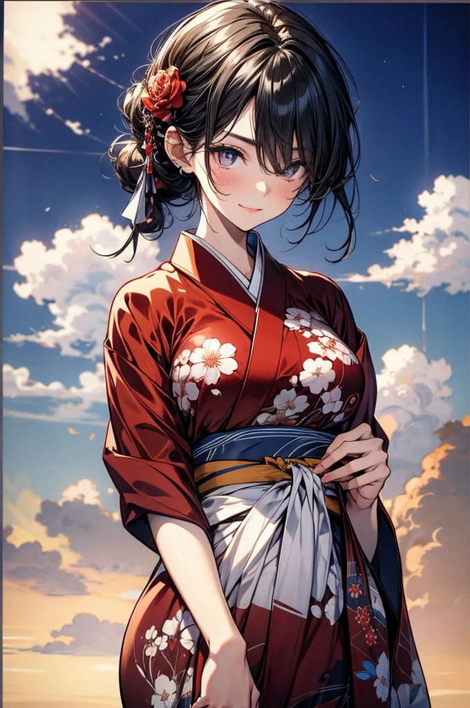 (obra maestra, mejor calidad), (ultra alta resolución, Foto RAW 8K, foto realistas:1.5, sombreado textil, pale tones, contorno delgado), Mujer sexy en kimono, sentado abrazando a un osito de peluche, (vistiendo hanfu violeta claro:1.2), (vistiendo kimono japonés:1.2, japonés tradicional, ropa japonesa), (Ropa yukata elegante, estampado de flores en ropa), usando un haori, (mujer madura, MILF:1.5, 28 años de edad, solo), (pechos grandes, pecho caído, grande , cintura estrecha, grande ass, cuerpos con curvas), (pelo medio, pelo sobre un ojo, cabello asimétrico, pelo medio recogido), (pupilas brillantes, ojos detallados, cara muy detallada, ojos medio cerrados), fiebre de los ojos, (sonriente, avergonzado), (mirando a los espectadores:1.3), (ángulo dinámico, desde poco arriba:0.7), (anatomía correcta:1.5, manos correctas), (proporción ideal de proporciones corporales),