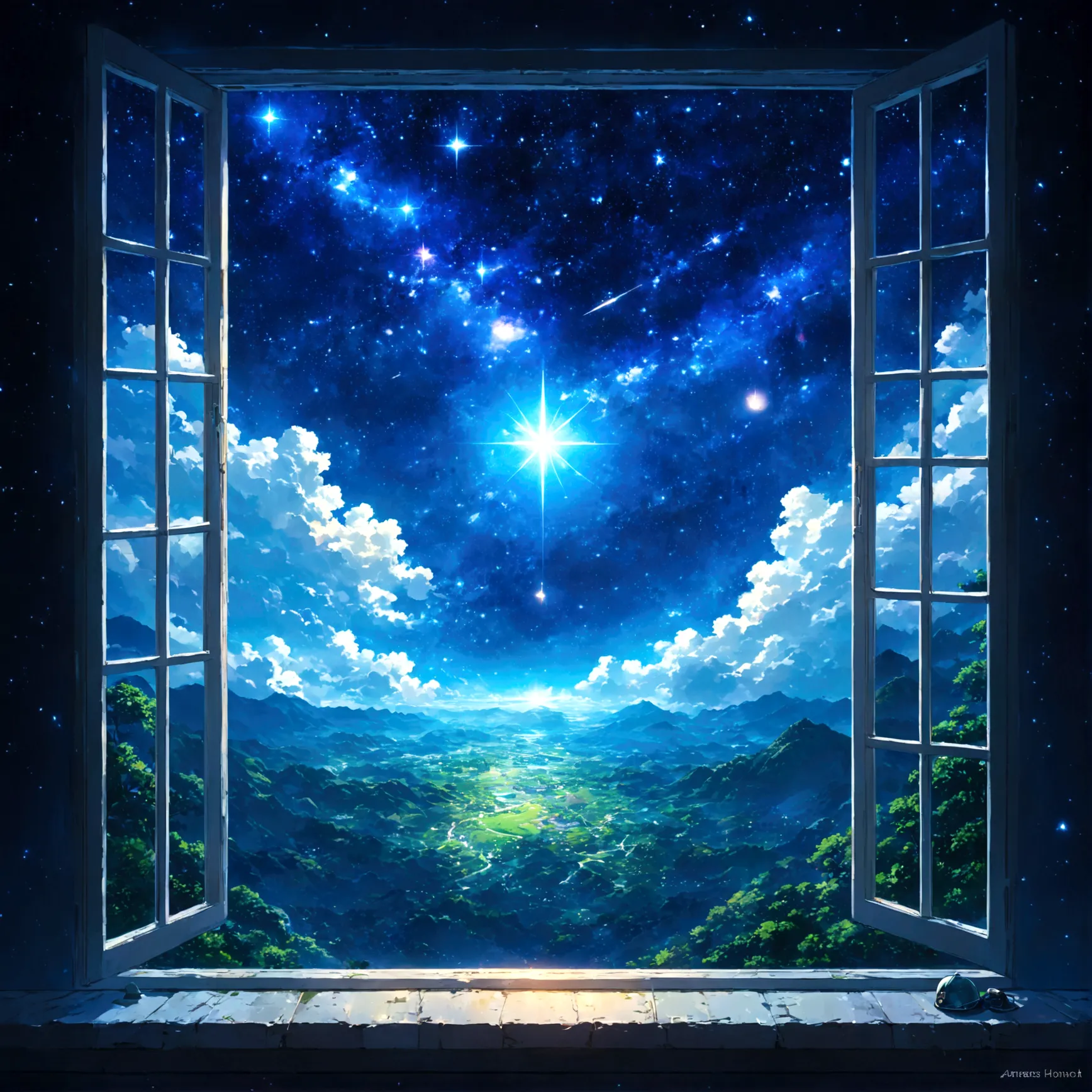 近未来的なuniverseステーションの巨大なwindow。there、breathtakingly beautiful、漆黒のuniverse空間but広butっている。無数のstar々but、shining like diamond dust、in t...