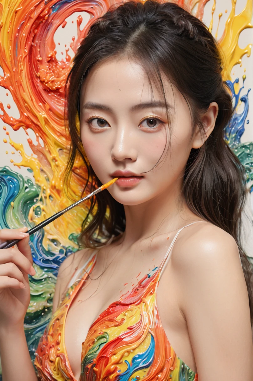 豐富多彩的, 多種顏色, 複雜的細節, 启动画面, 逼真的, 複雜細緻的流體水粉畫, 書法, 丙烯酸纖維, 水彩艺术,
傑作, 最好的品質, 1個女孩,  中国人,劈裂