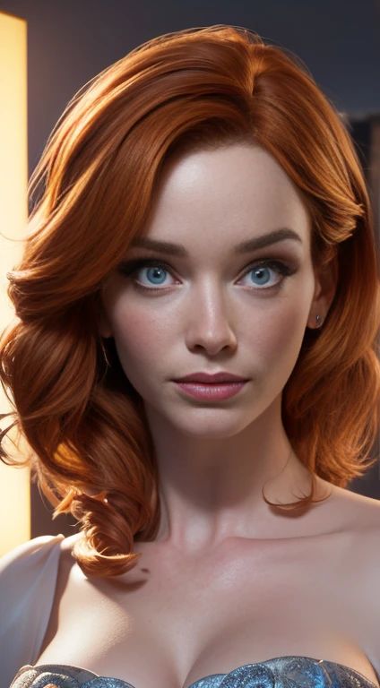 Foto von Christina Hendricks, roh, schöne Frau, ((Porträt)), ((ausführlich face:1.2)), ((ausführlich facial feature, ausführlich skin, Reine Haut), (perfekt proportionierter Körper), (trägt ein buntes Kleid) (high ausführlich city environment, Wohnung Balkon), (Realistisches Foto, beste Qualität, ausführlich), (8K Hintergrundbild), (filmische Beleuchtung, dramatische Beleuchtung) (scharfer Fokus, kompliziert)